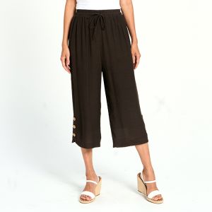 Cropped Double Layer Faux Linen Pant in Espresso