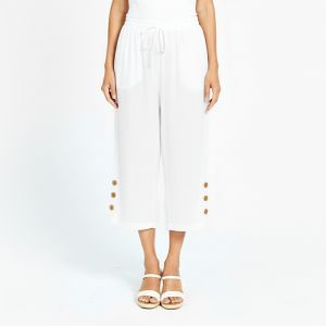 Cropped Double Layer Faux Linen Pant in Ivory