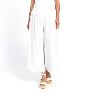 Linen Cotton Blend Tulip Hem Pant in White