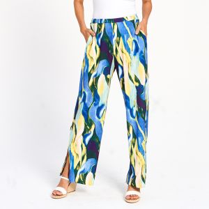 Printed Wide Leg Pant in Blue