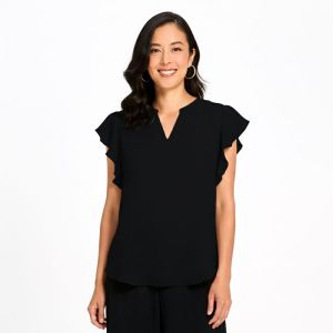 Flutter Sleeve Crinkle Top in Black