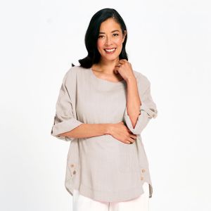 Linen Cotton Blend Tunic Top in Linen