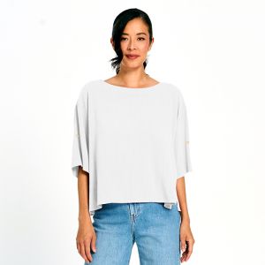 Linen Cotton Blend Boat Neck Top with Pick Ups in White
