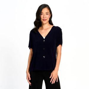 Jersette 3 Button Cardi in Navy