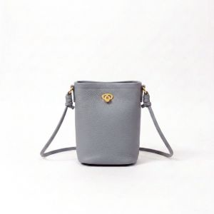 Genuine Leather Crossbody Bucket Bag in Blue