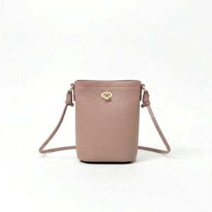 Genuine Leather Crossbody Bucket Bag in Pink
