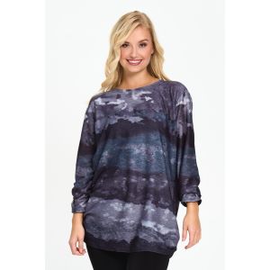 Print Motif Tunic Sweater in Grey