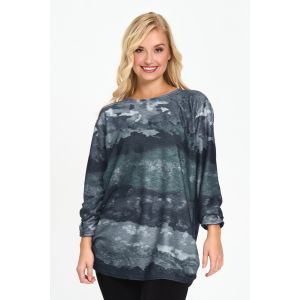 Print Motif Tunic Sweater in Denim