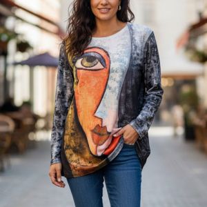 Abstract Face Bling Tunic Sweater