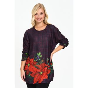 Poinsettia Bling Tunic Sweater