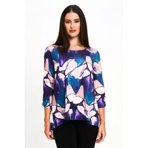 Abstract High-Low Scoop Top in Purple