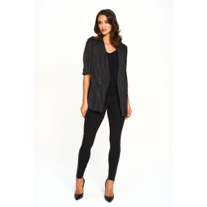 Vegan Leather Shirred Sleeve Blazer in Silver