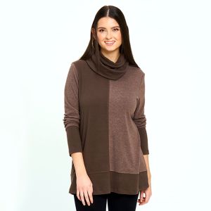 Contrast Sweater with Removable Unity Scarf in Khaki