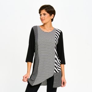 Mixed Stripe Tunic Top in Black