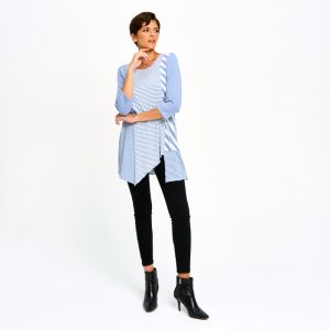 Mixed Stripe Tunic Top in Denim
