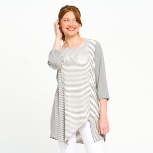 Mixed Stripe Tunic Top in Grey