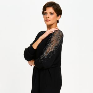 Embellished Sleeve Top in Black