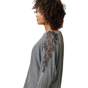 Embellished Sleeve Top in Grey