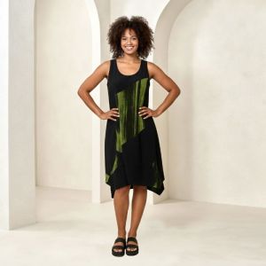 Painterly Contrast Dress in Green
