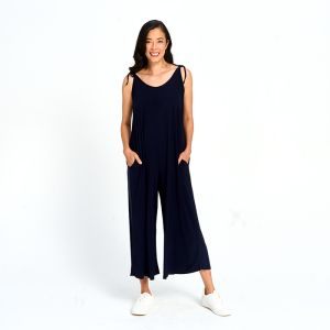 Wide Leg Adjustable Tie Jumpsuit in Navy