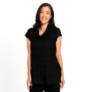 Honeycomb Tunic with Cowl Neck in Black