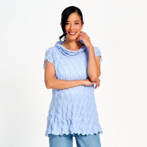 Honeycomb Tunic with Cowl Neck in Sky