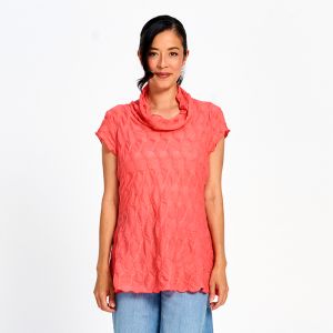 Honeycomb Tunic with Cowl Neck in Watermelon