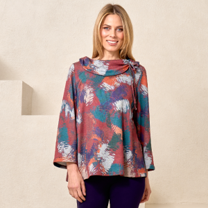 Mixed Media Blouse with Collar in Orange