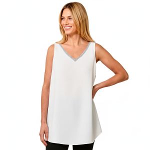Crystal Trim V-Neck Tank in Ivory