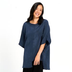 Soft Touch Crinkle Asymmetric Top in Navy