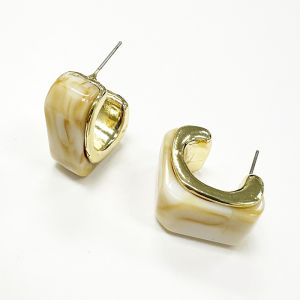 Marble Square Hoop Earrings in Ivory