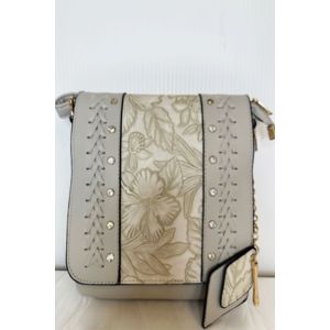Floral Embossed Crossbody Bag in Light Grey