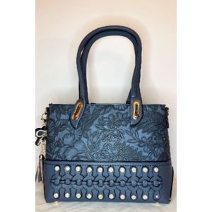 Large Floral Embroidered Handbag in Blue