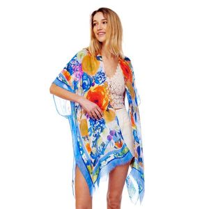 Floral Printed Kimono in Denim